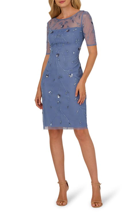 Beaded Mesh Sheath Dress