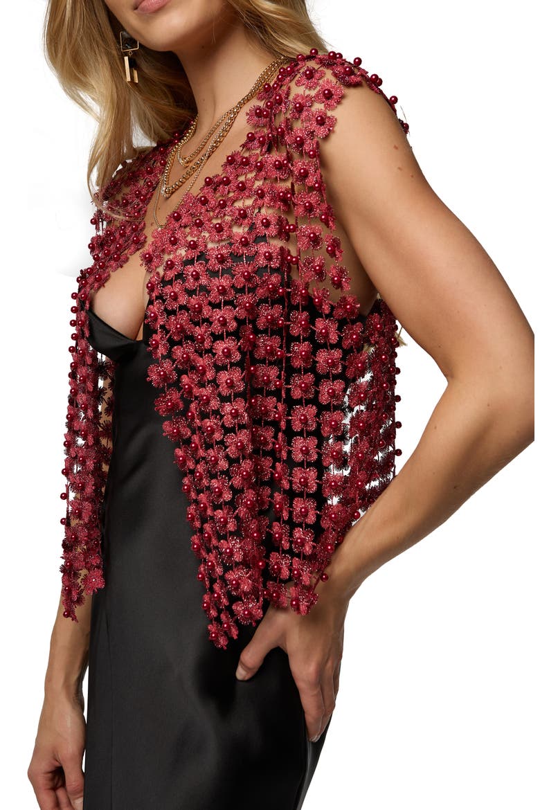 Pearly Beaded Floral Lace Top, Alternate, color, BURGUNDY