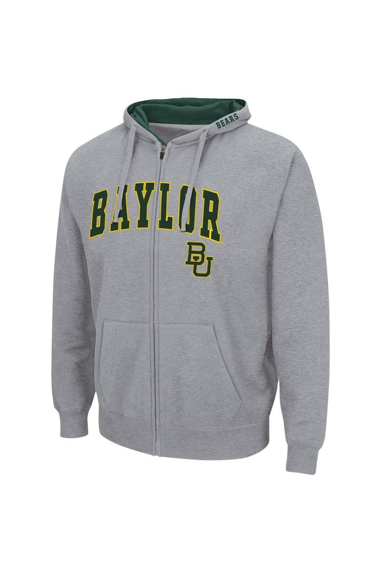 Men's Colosseum Heathered Gray Baylor Bears Arch & Logo 3.0 Full-Zip Hoodie, Alternate, color, Heather Gray