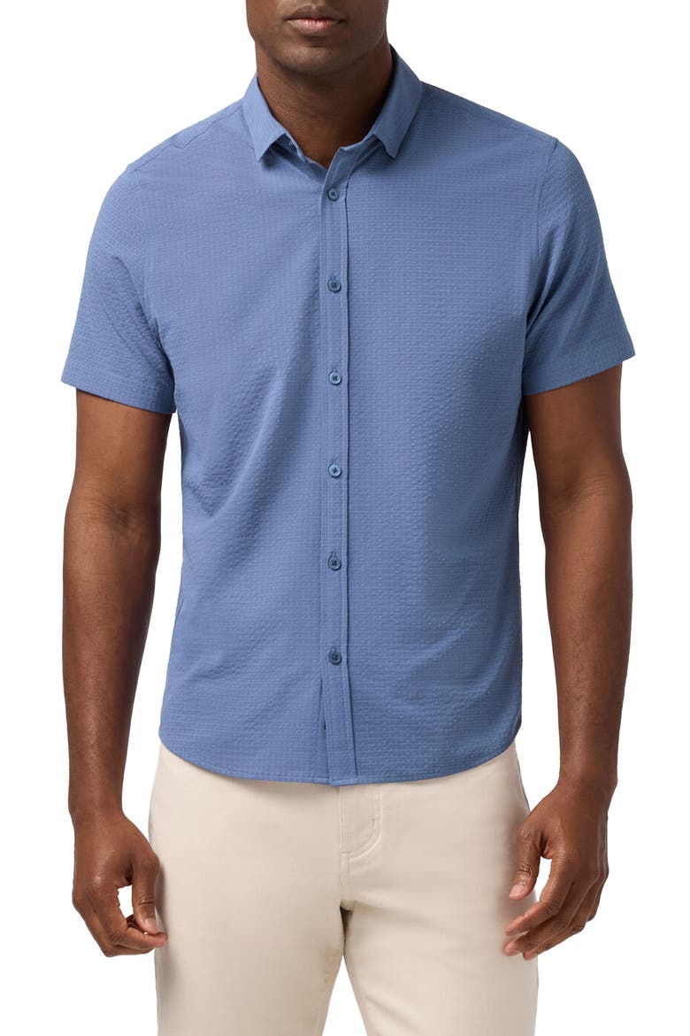 Porter Trim Fit Short Sleeve Performance Button-Up Shirt, Main, color, COASTAL FJORD