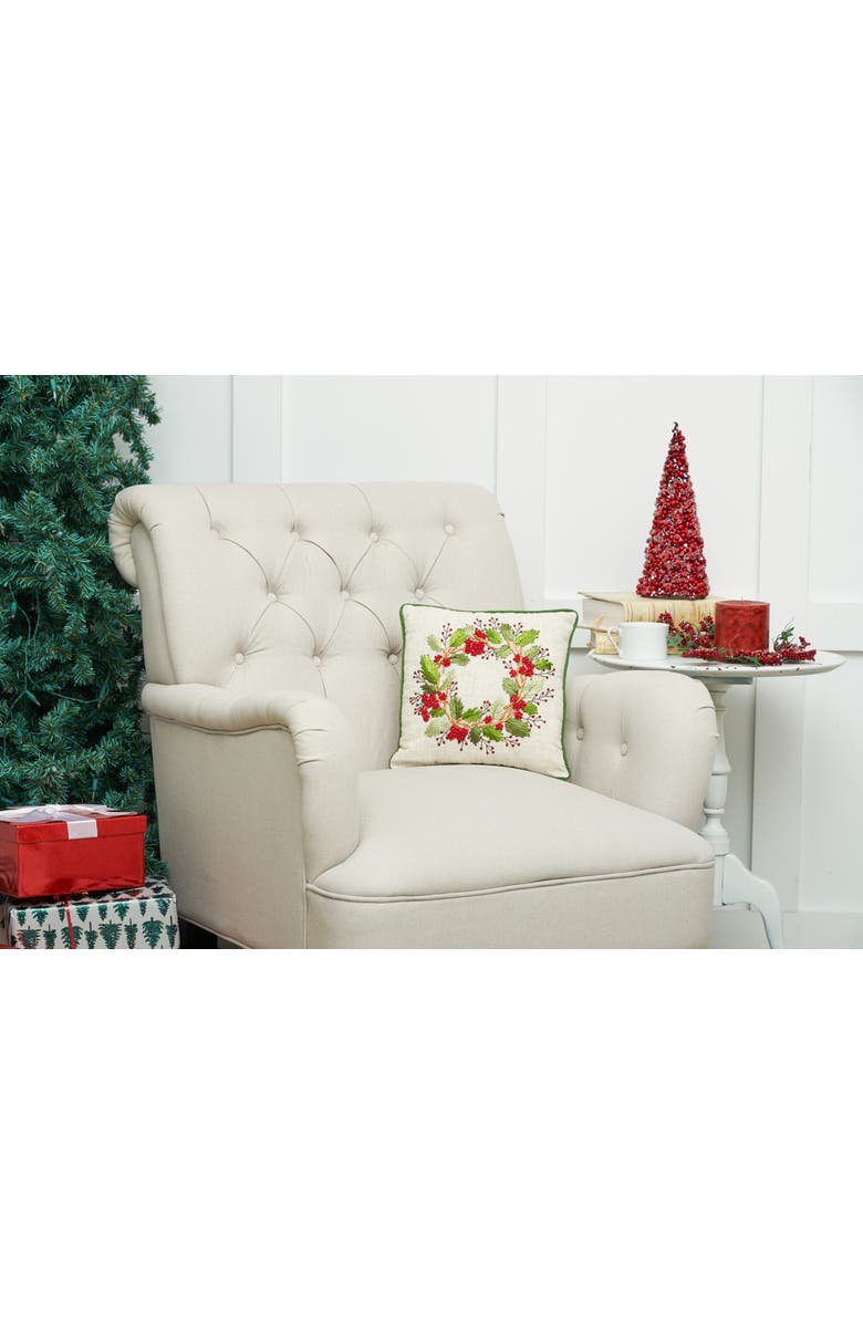 C&F Home Berry Wreath Christmas Botanical Small/Petite Accent Pillow, 12" x 12", Alternate, color, Brown