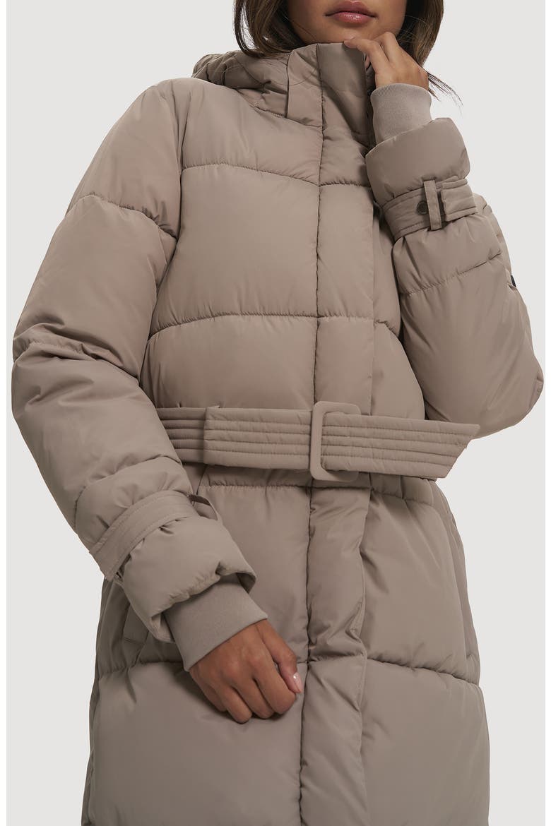 Mara Belted Maxi Puffer Coat with Removable Hood, Alternate, color, BONE