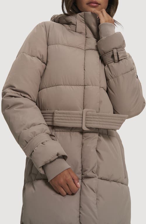 Noize Mara Belted Maxi Puffer Coat With Removable Hood In Brown