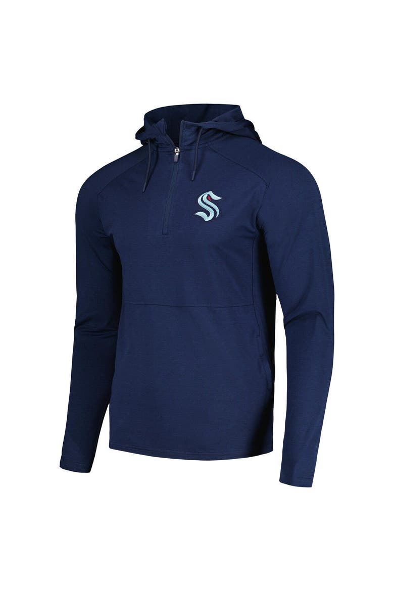 Men's Antigua Heather Navy Seattle Kraken Spikes Raglan Quarter-Zip Hoodie, Alternate, color, Heather Navy