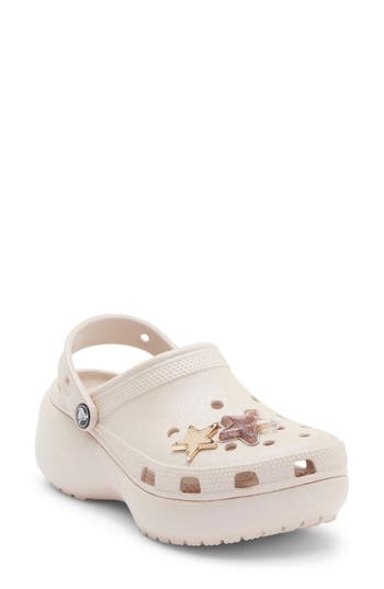Crocs Classic Platform Iridescent Glitter Embellished Clog In Neutral