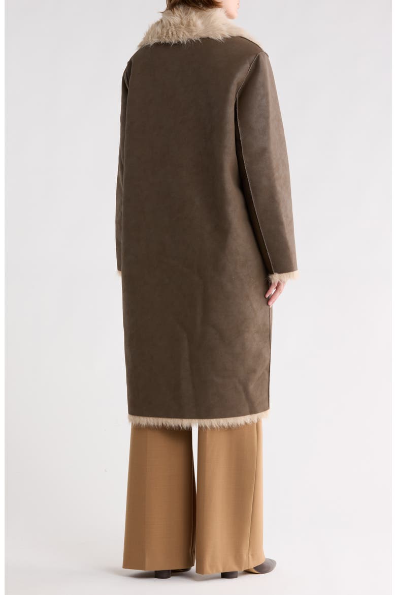 Padma Reversible Faux Leather & Faux Fur Coat, Alternate, color, MOCHA