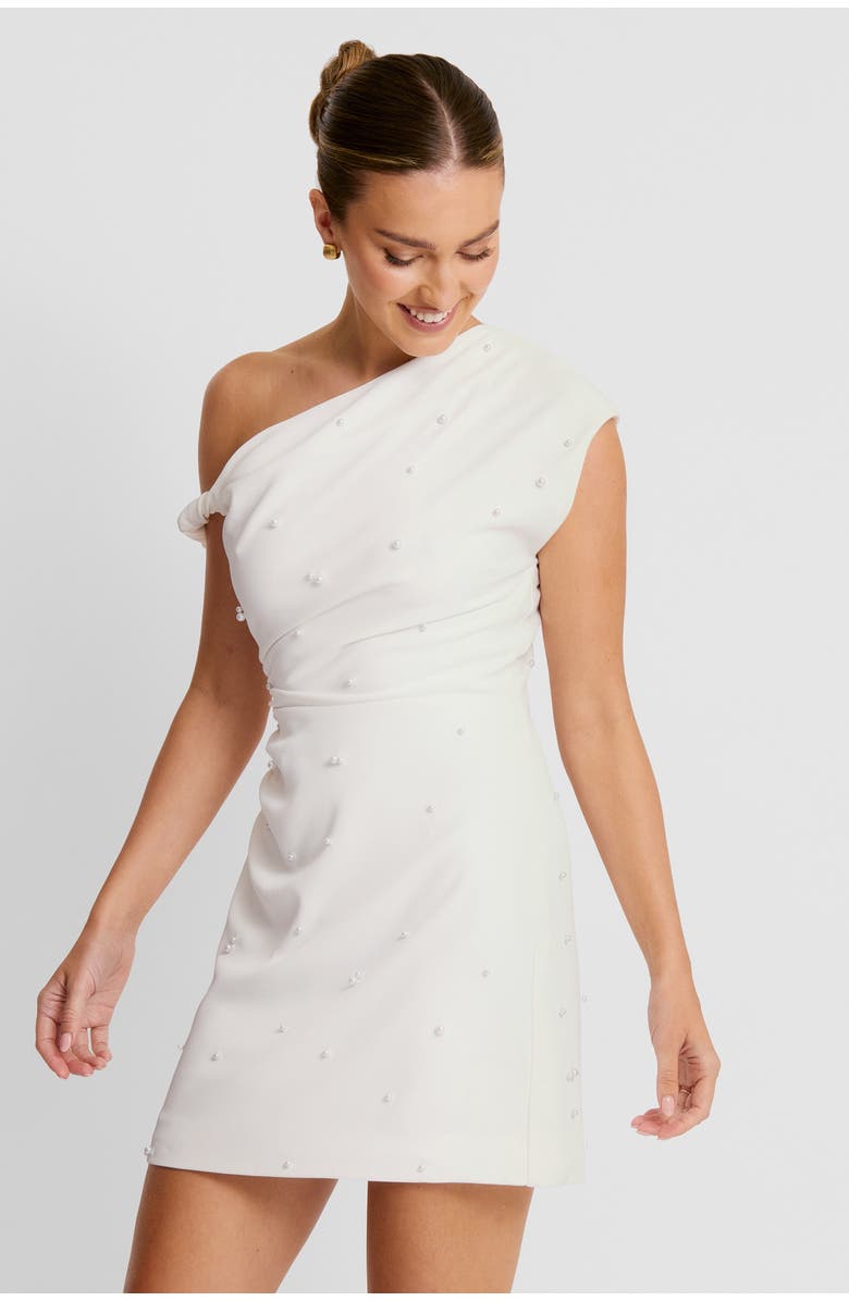 Six Stories Asymmetric Bardot Mini Dress, Main, color, White