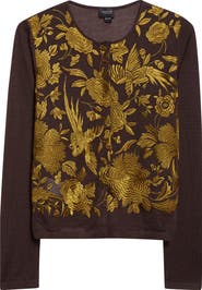 Giambattista Valli Metallic Floral Jacquard Cashmere & Silk Cardigan