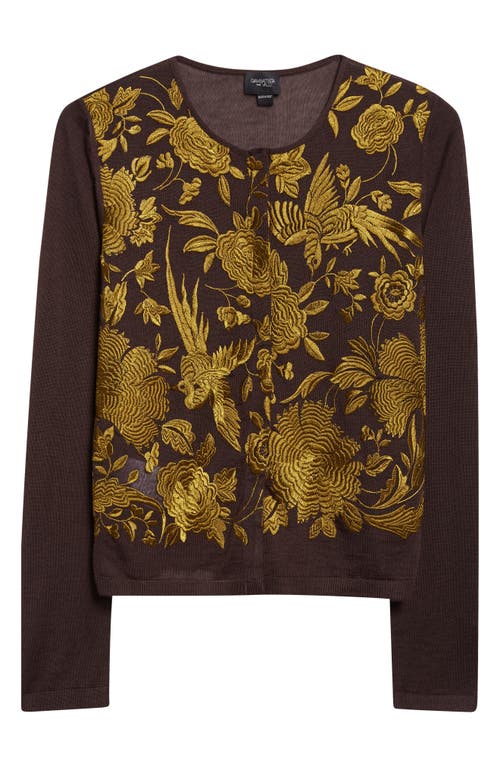 Giambattista Valli Metallic Floral Jacquard Cashmere & Silk Cardigan In Brown
