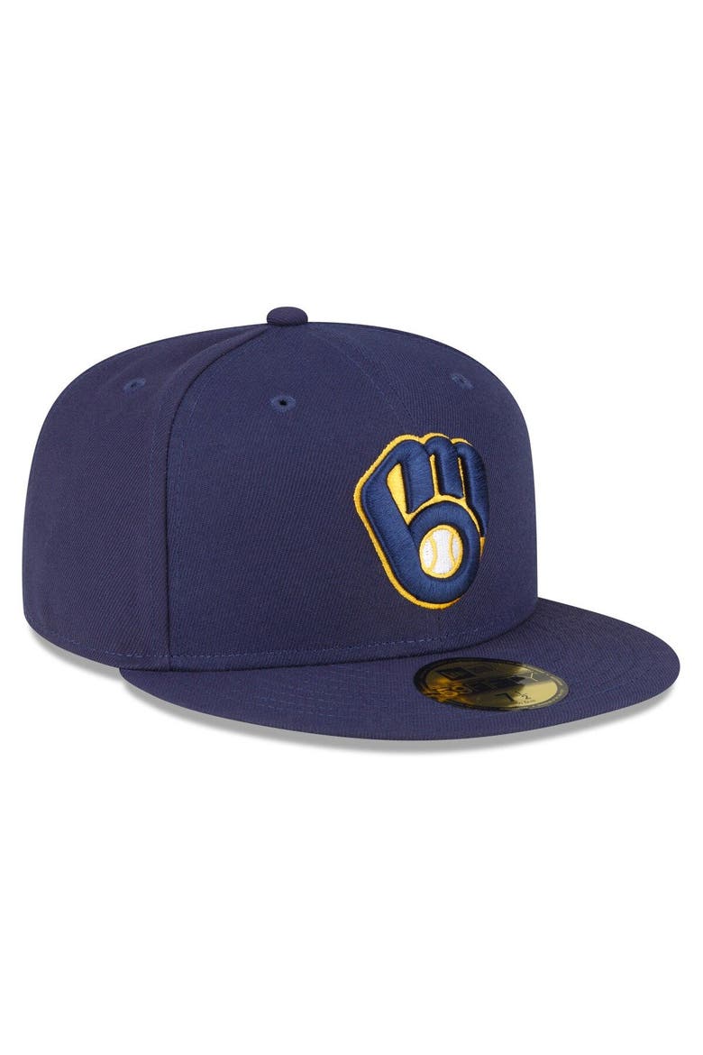 Men's New Era Navy Milwaukee Brewers Throwback Authentic Collection 59FIFTY Fitted Hat, Alternate, color, Navy