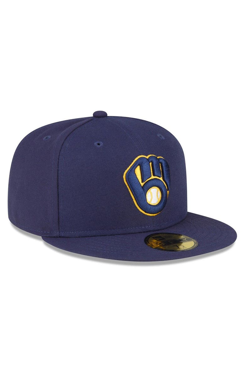 New Era Men's New Era Navy Milwaukee Brewers Throwback Authentic Collection 59FIFTY Fitted Hat, Alternate, color, 