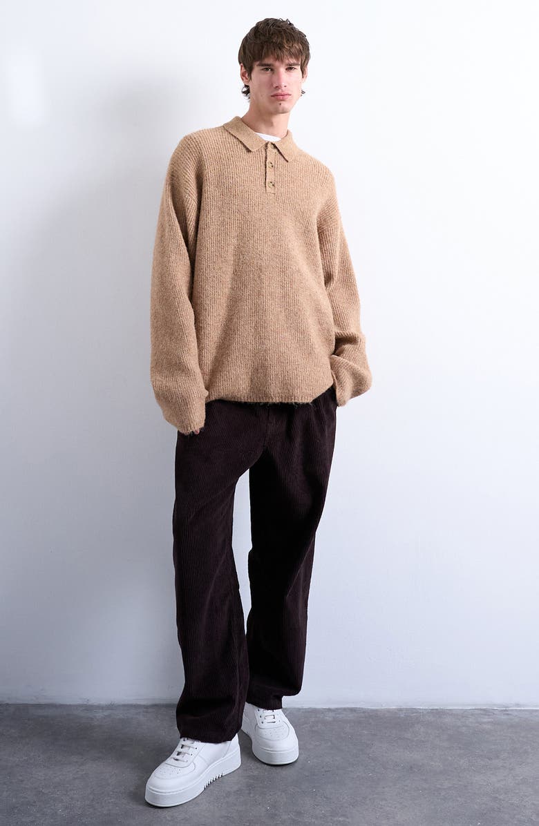 Topman Oversize Rib Polo Sweater, Alternate, color, Stone