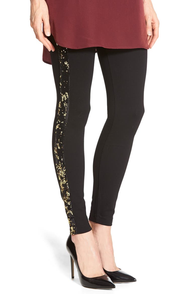Lyssé Sequin Ponte Leggings, Main, color, BLACK