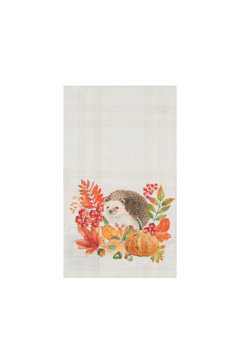 Harvest Pumpkin Hedgehog Floral Flower Leaves Cloth Dishtowel, Alternate, color, Red