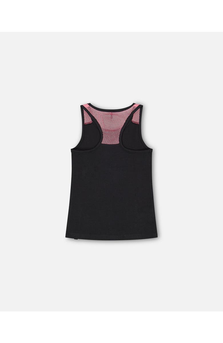 Deux par Deux Girl's Organic Cotton Tank Top With Mesh Back Black, Alternate, color, 
