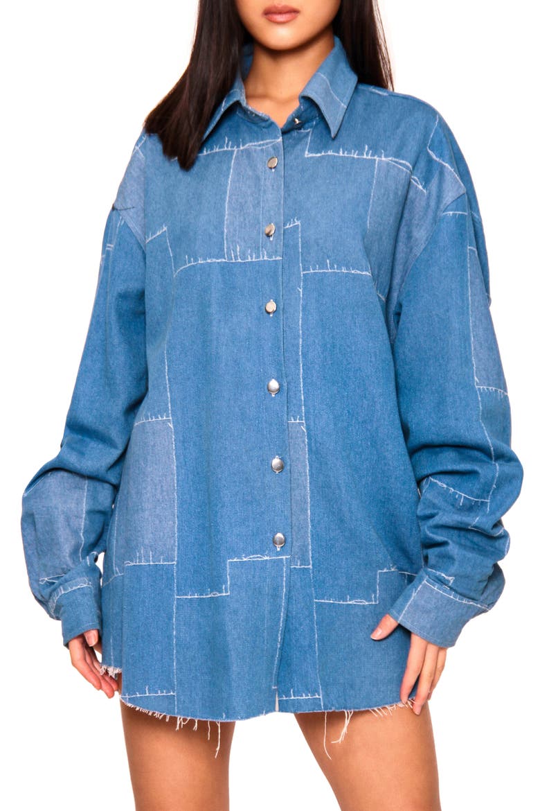 Oversize Patchwork Denim Shirt, Main, color, DENIM