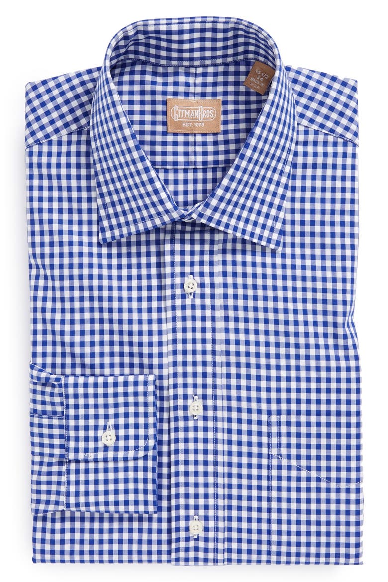 Regular Fit Cotton Gingham English Spread Collar Dress Shirt, Main, color, BLUE