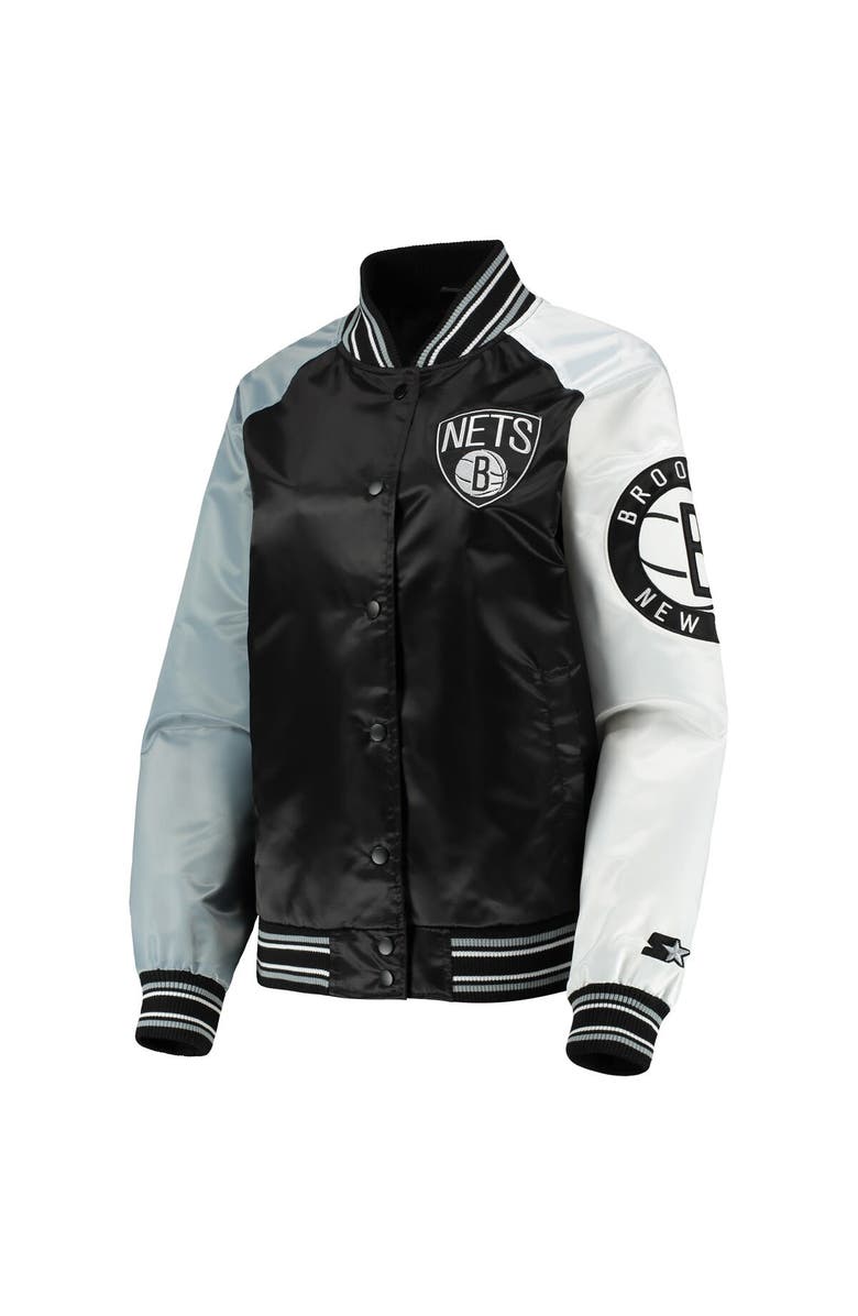 STARTER Women's Starter Black/Gray Brooklyn Nets The Prospect Raglan Full-Snap Jacket, Alternate, color, 