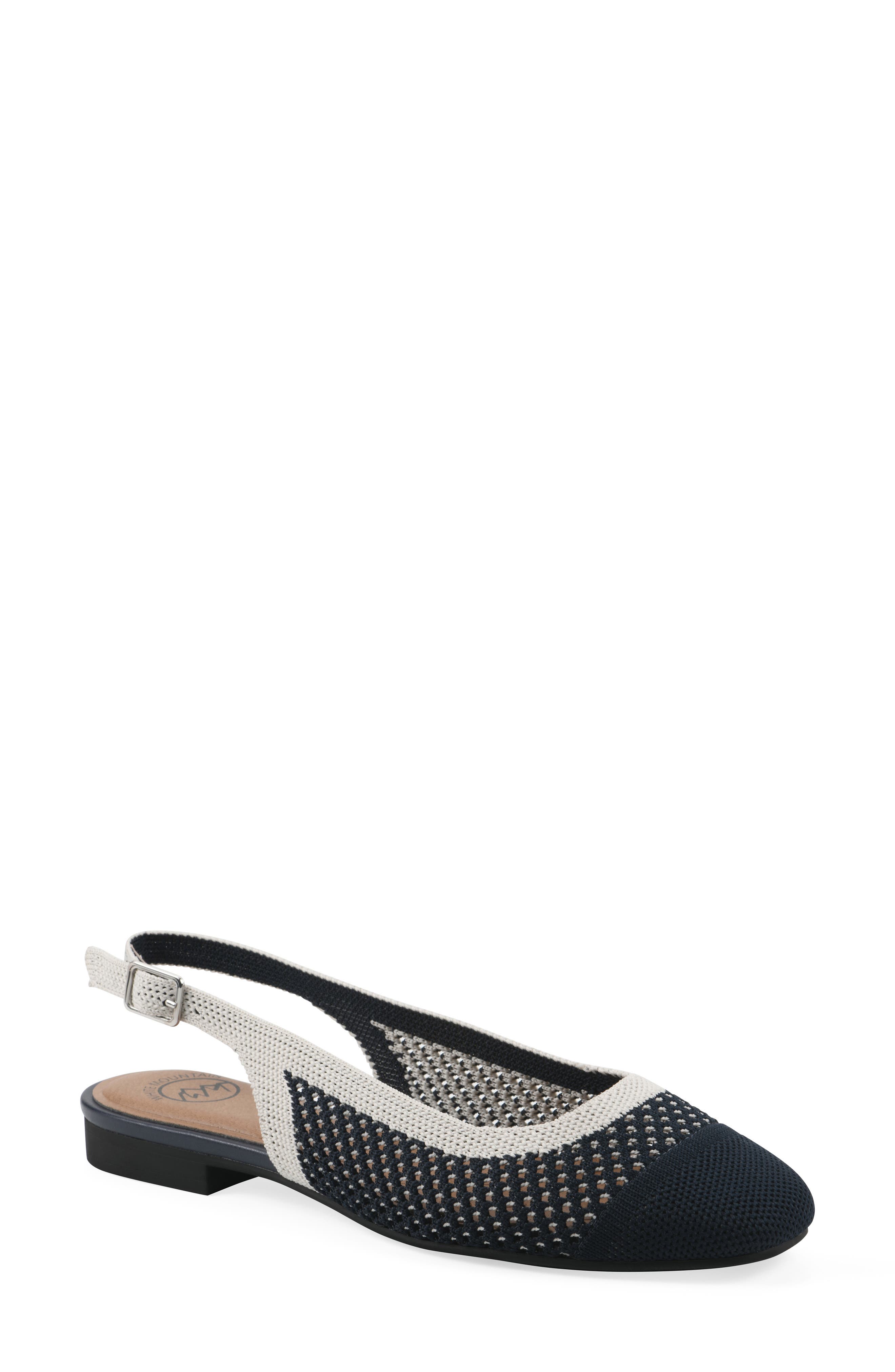 White Mountain Footwear Bonie Slingback Flat, Main, color, Navy W/ Cream/Multi