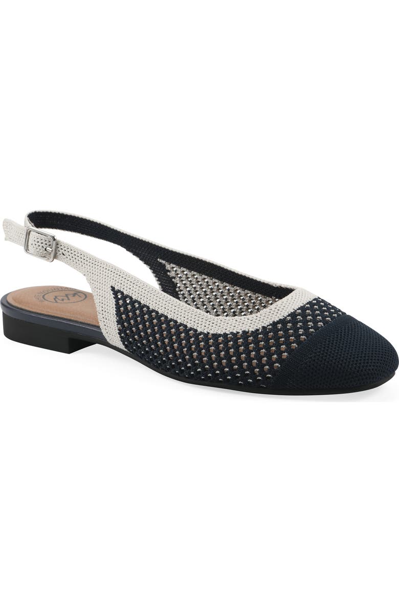 White Mountain Footwear Bonie Slingback Flat, Main, color, Navy W/ Cream/Multi