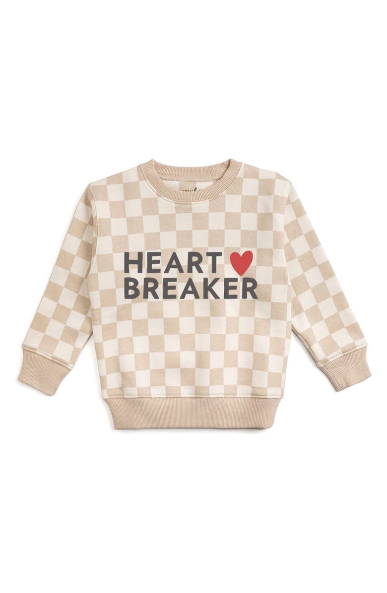 Sweet Wink Heartbreaker Checkered Valentine
s Day Sweatshirt, Main, color, Natural