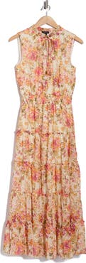 Halogen® Tie Neck Sleeveless Tiered Maxi Dress