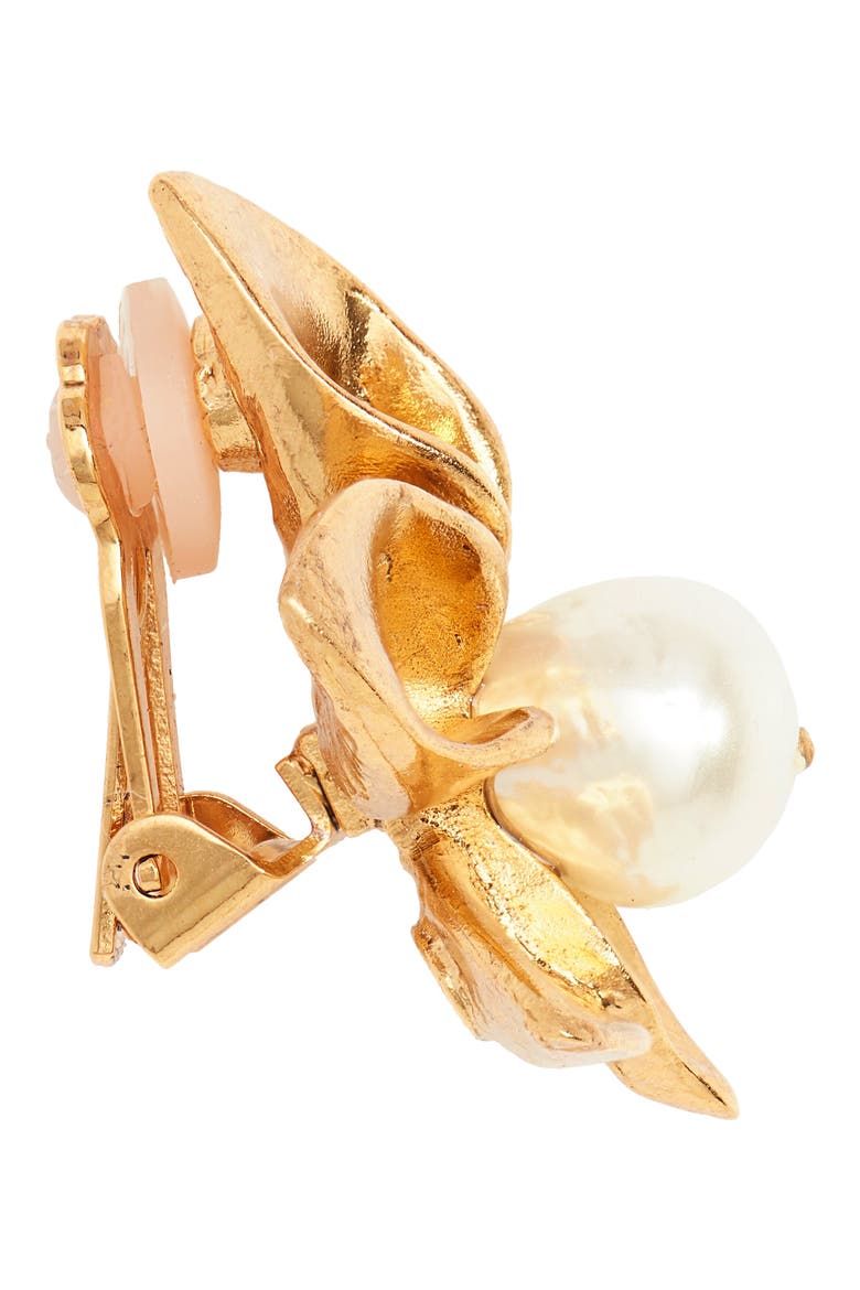 Imitation Pearl Flower Earrings, Alternate, color, GOLD