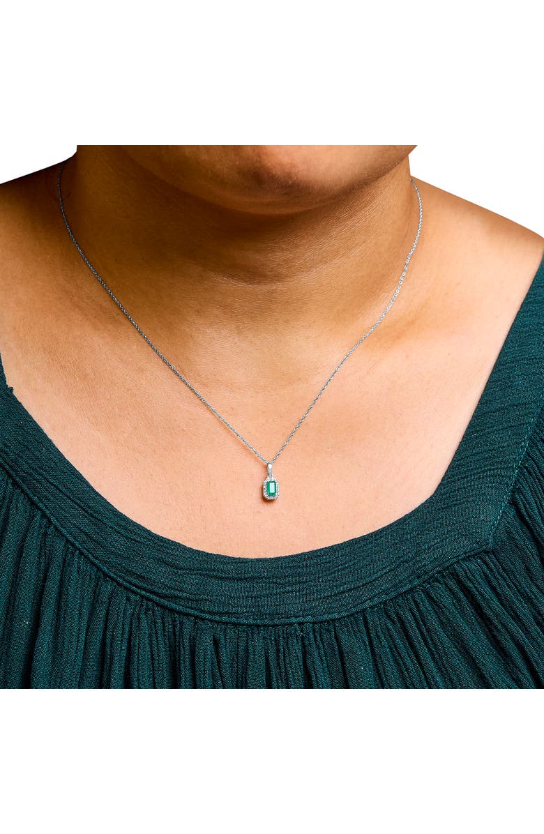 Haus of Brilliance 10K White Gold 5x3mm Birthstone and Diamond Accent Halo Octagonal Shape Pendant Necklace, Alternate, color, Green Emerald | White