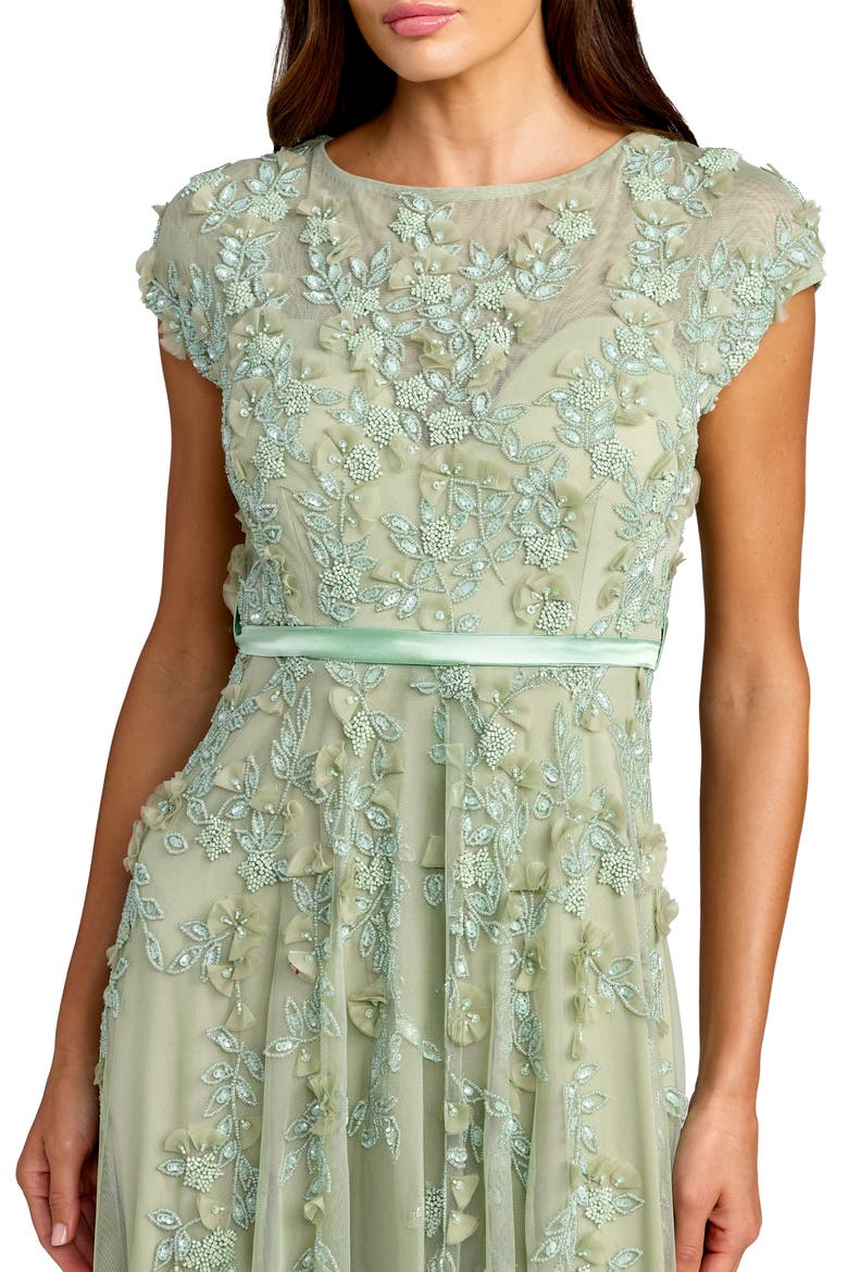 Petite Floral Embellished Cap Sleeve Midi Dress, Alternate, color, Sage