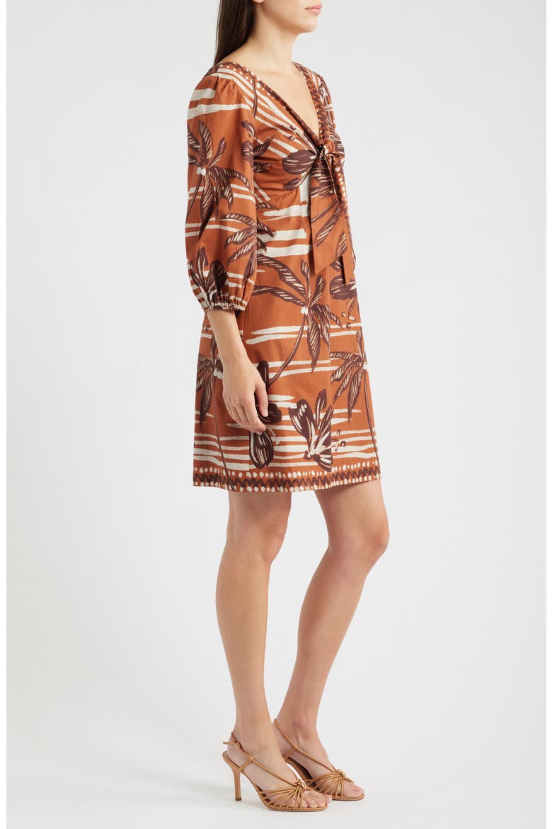 Knotted Tie Minidress, Alternate, color, BROWN MULTI