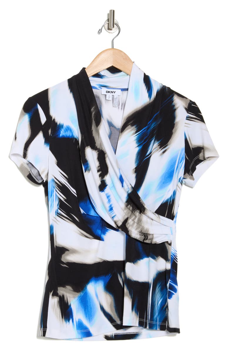 DKNY Short Sleeve Knit Faux Wrap Top, Alternate, color,