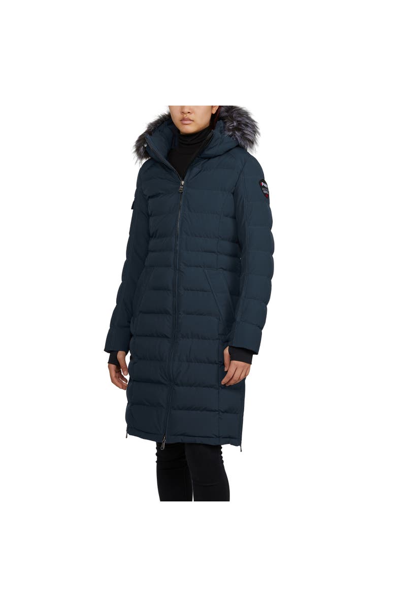 Pajar Venice Long Puffer with Removable Faux Fur Trim, Main, color, Navy/Silver