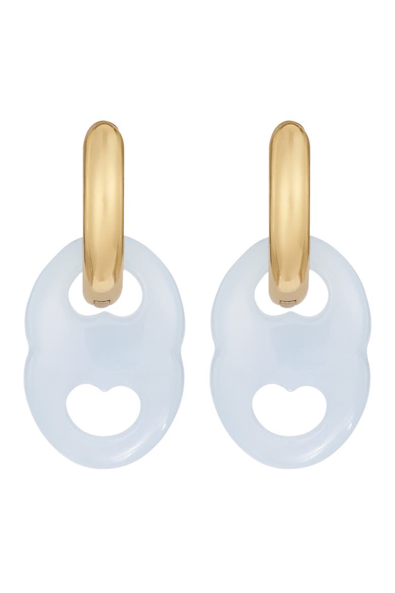 Gemini Two-Tone Link Huggie Hoop Drop Earrings, Alternate, color, LIGHT BRASS / LIGHT BLUE