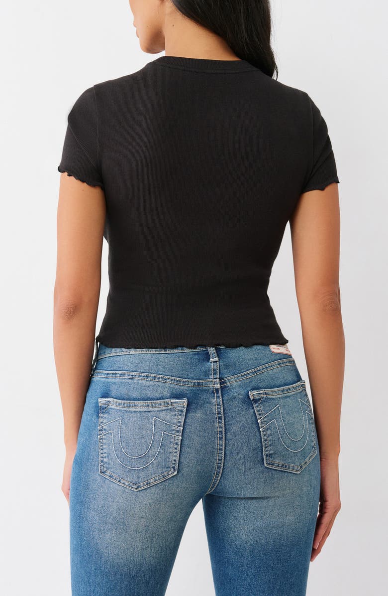 True Religion Rib Sequin Lettuce Edge T-Shirt, Alternate, color, Jet Black