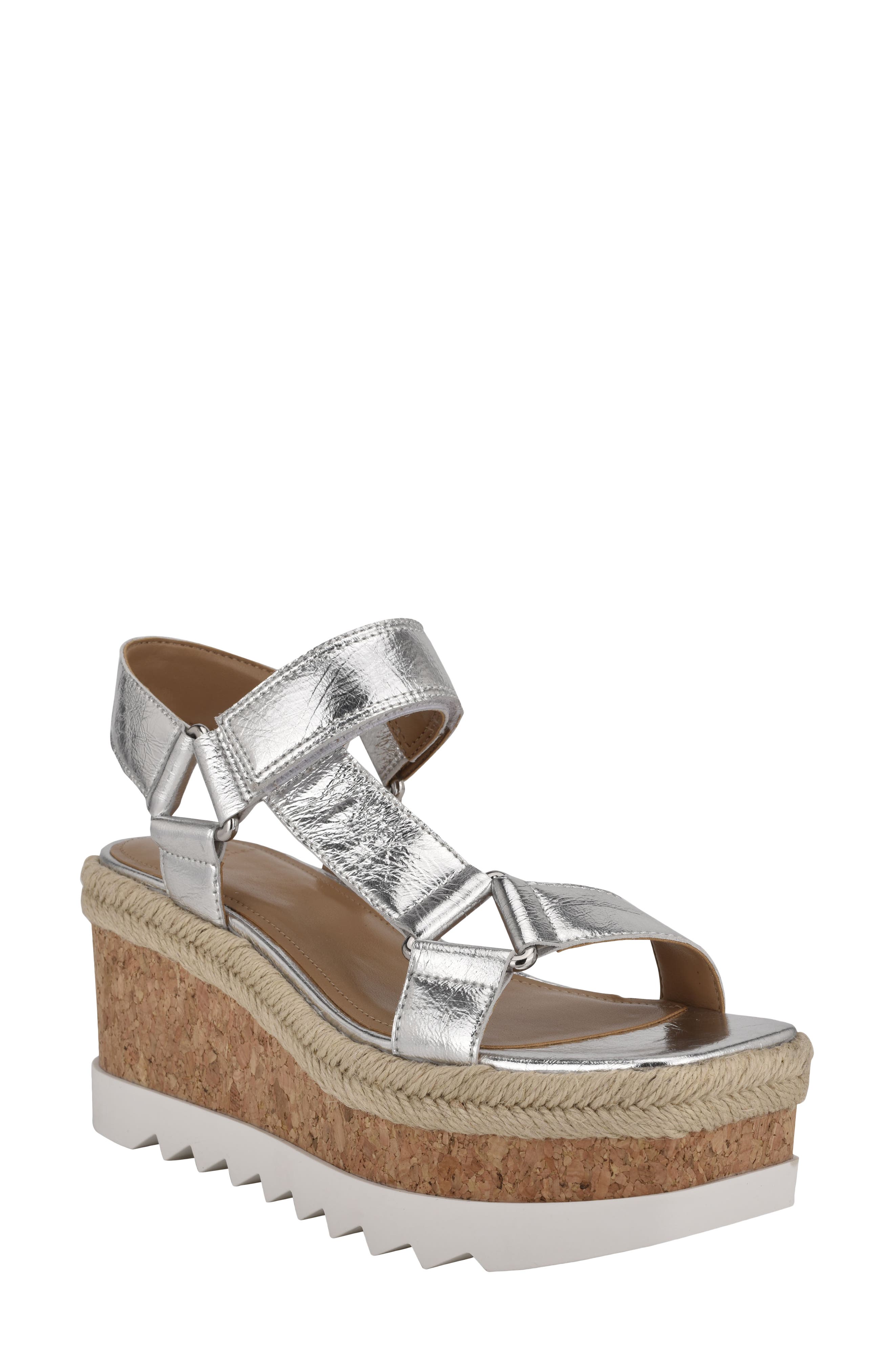 Gylian Platform Wedge Sandal, Main, color, SILVER LEATHER