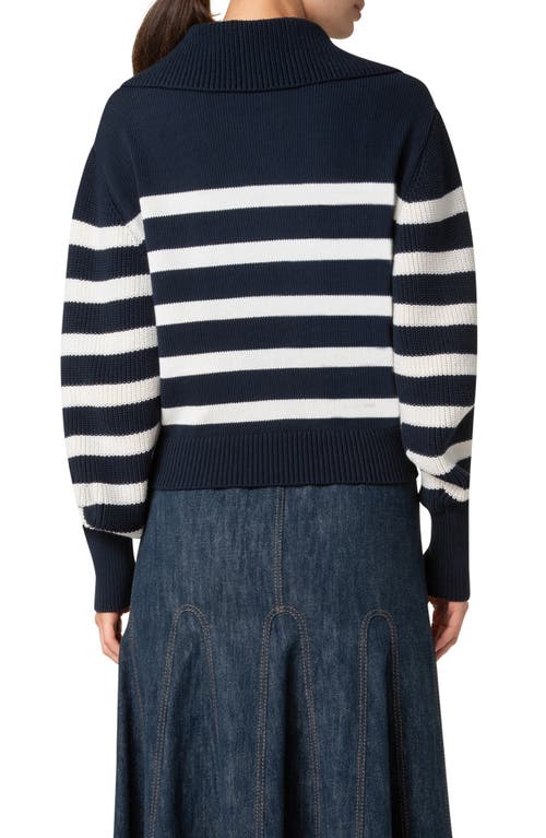 Akris Punto Stripe Maxi Collar Cotton Knit Sweater In Navy-cashew