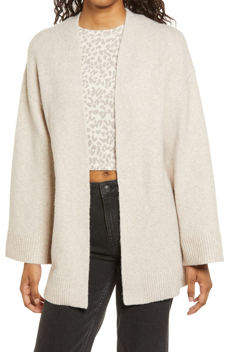 BP. Open Front Cardigan, Main, color, Beige Oatmeal Light Heather