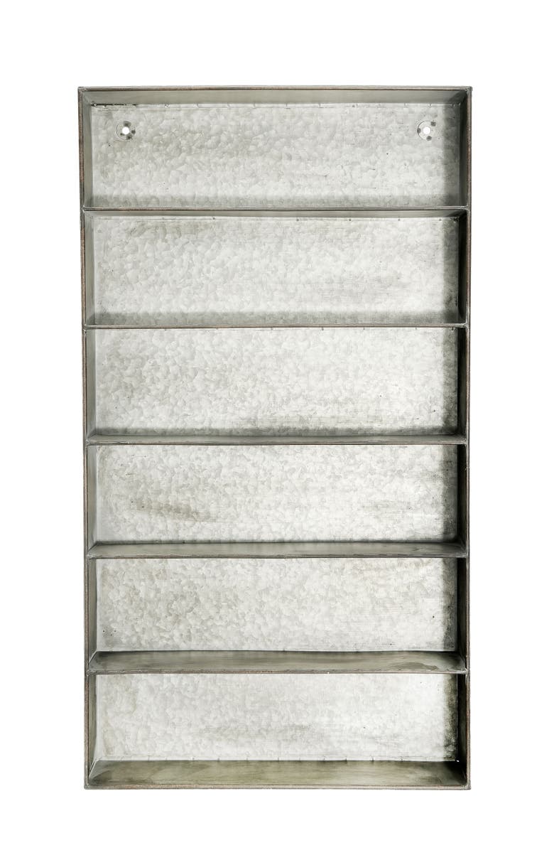 Storied Home Distressed Grey Metal 6 Tier Wall Shelf, Main, color, Grey