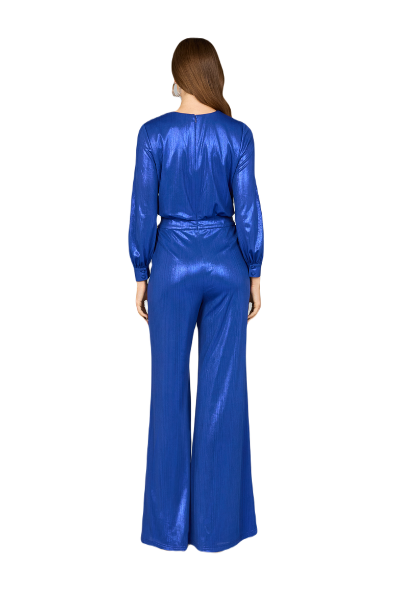 Metallic Shimmer Jumpsuit with Pockets, Alternate, color, Blue