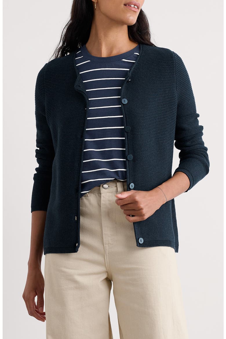 Makers Rib Organic & Recycled Cotton Cardigan, Main, color, MARITIME