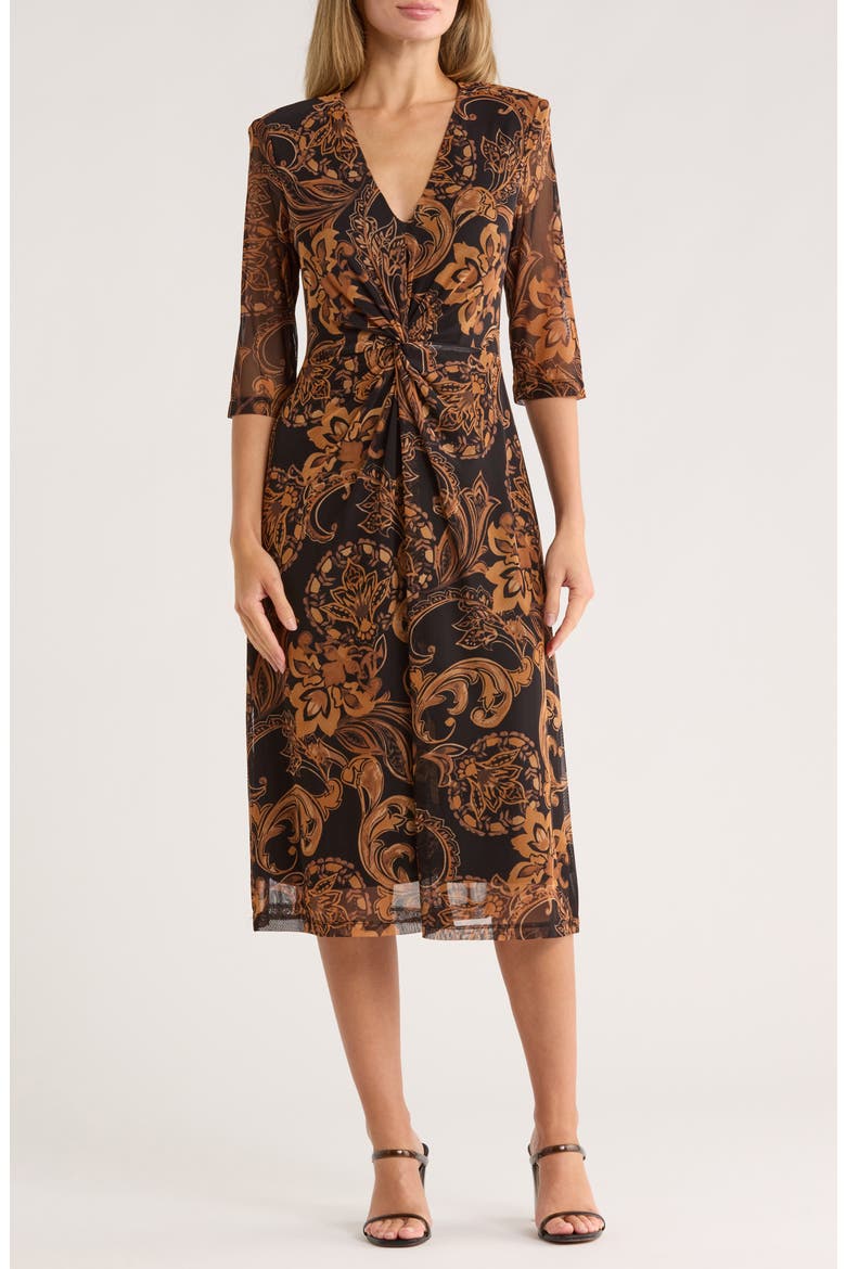 Twist Front Mesh Midi Dress, Main, color, SPICE