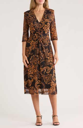 Connected Apparel Twist Front Mesh Midi Dress