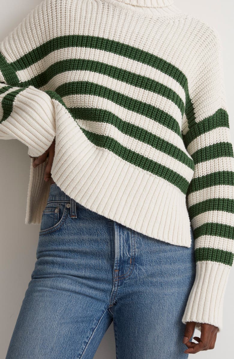 Madewell Wide Rib Turtleneck Sweater, Alternate, color, Varsity Green Stripe
