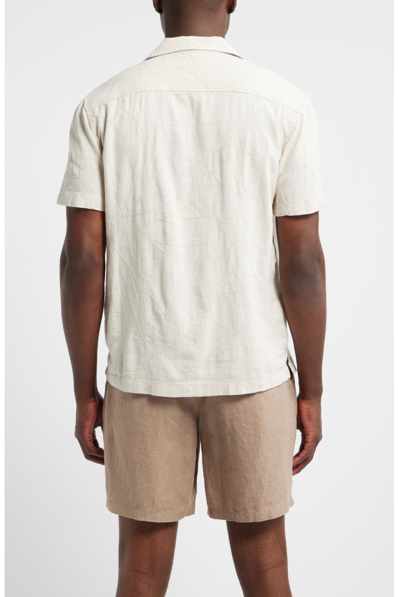 Embroidered Leaves Short Sleeve Linen Blend Button-Up Shirt, Alternate, color, BEIGE STITCHED LEAVES
