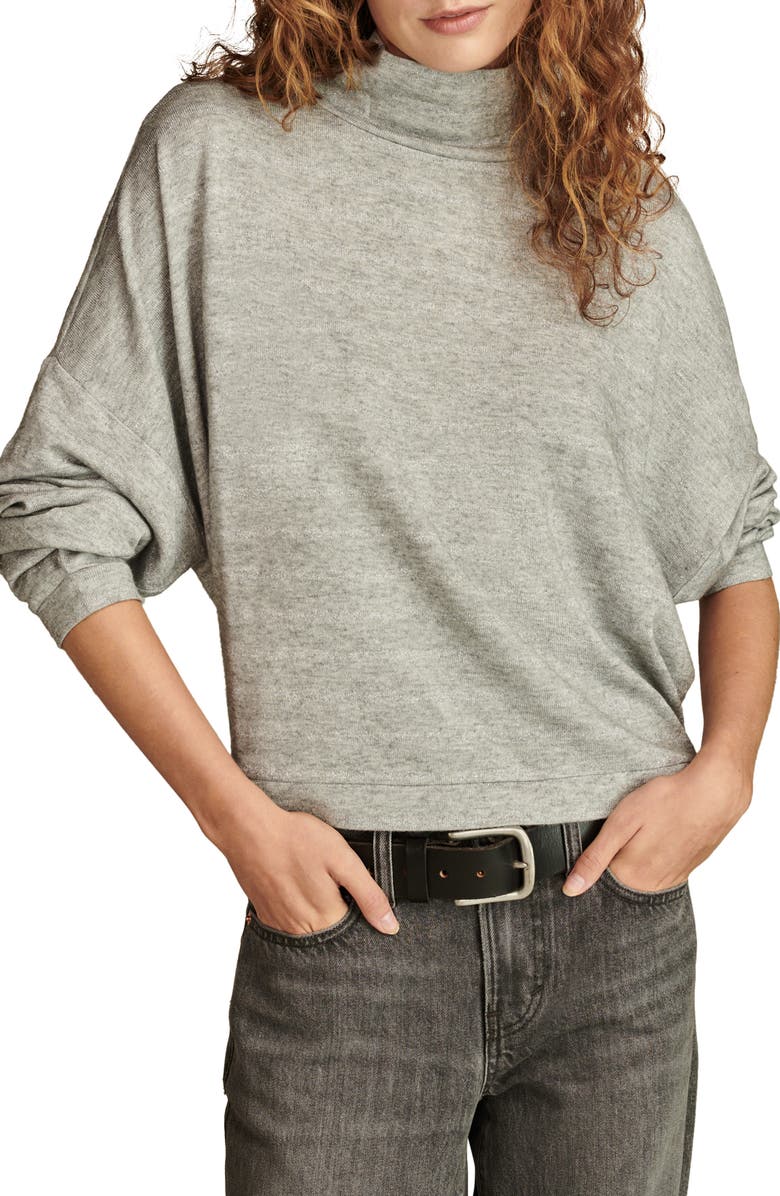 Lucky Brand Cloud Shine Stripe Mock Neck Knit Top, Main, color, Grey Stripe