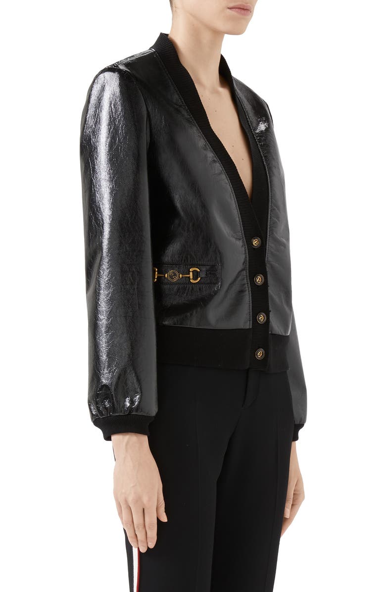 Gucci Interlocking-G Horsebit Leather Jacket, Alternate, color, 