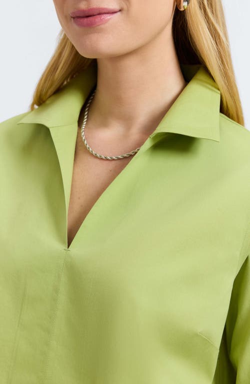 Foxcroft Agnes Split Cuff Popover Blouse In Green