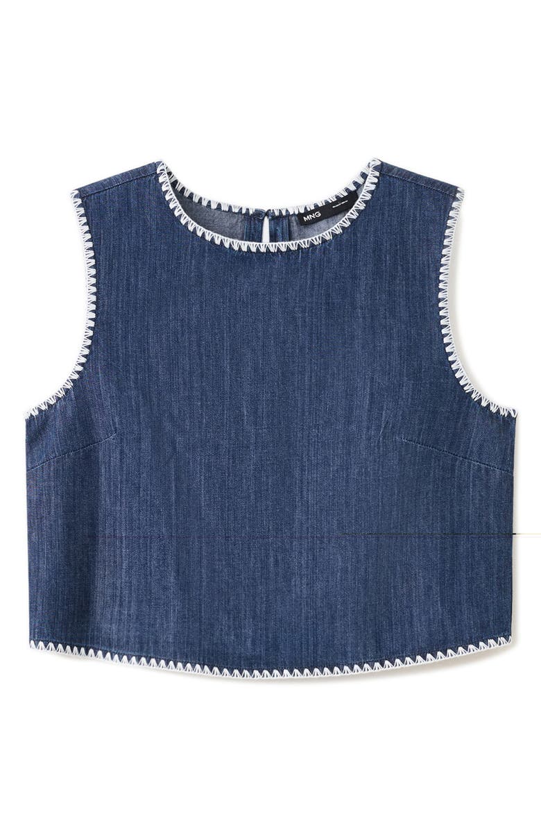 MANGO Whipstitch Detail Denim Tank, Alternate, color, Open Blue