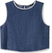 MANGO Whipstitch Detail Denim Tank