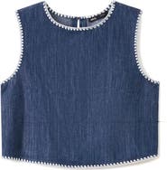 MANGO Whipstitch Detail Denim Tank